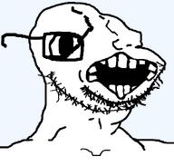 deformed glasses hair one_eye open_mouth retard soyjak stubble subvariant:retardo teeth variant:soyak // 644x615 // 38.5KB