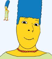 blue_hair closed_mouth collar female marge marge_simpson soyjak subvariant:female_cobson the_simpsons variant:cobson yellow_skin // 962x1094 // 106.5KB