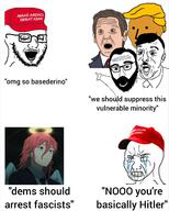 4soyjaks adolf_hitler anime beard cap clothes crazed crying facism glasses hair hat maga mustache nazism npc open_mouth soyjak stubble subvariant:soyak_(crazed) text variant:soyak variant:two_pointing_soyjaks variant:unknown wojak // 1024x1280 // 135.7KB