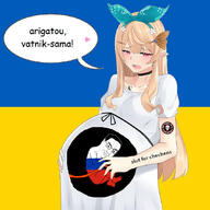 anime big_belly bwc chechen chechnya crescent dress fetus flag hairband hololive nijisanji pomu_rainpuff pregnant red_eyes russia russo_ukrainian_war slut speech_bubble tattoo ukraine variant:chudjak vt_(4chan) vtuber wagner_group // 850x850 // 299.3KB