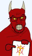 christianity clenched_teeth cross demon evil grimace horn no_symbol pointing pointing_at_object red_skin rotten_teeth sign variant:feraljak yellow_eyes yellow_sclera // 1025x1750 // 46.8KB