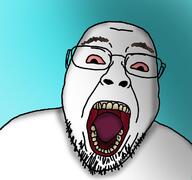 bloodshot_eyes glasses open_mouth soyjak stubble tongue variant:bernd yellow_teeth // 1199x1125 // 835.5KB