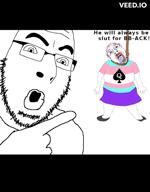 3soyjaks bloodshot_eyes chocolate_milk closed_mouth clothes crying ear eyelashes family_guy glass glasses hand hanging holding_object milk mustache open_mouth pointing purple_hair queen_of_spades rope shorts skirt smile soyjak spade stubble subvariant:chudjak_front suicide tongue tranny variant:bernd variant:chudjak variant:cobson video yellow_teeth // 804x1024, 7.3s // 1.7MB