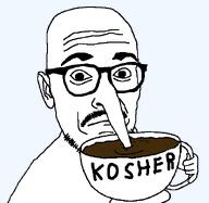 arm closed_mouth cup ear glasses hand holding_object jewish_nose kosher long_nose mustache soyjak stubble text transparent_background variant:longnose // 607x591 // 14.1KB