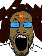 brown_hair brown_skin dj_professor_k glasses hair jet_set_radio nose_piercing nose_ring open_mouth sega soyjak stubble sunglasses tattoo text variant:markiplier_soyjak video_game // 600x800 // 23.9KB