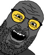glasses grey_skin open_mouth soot soot_colors soyjak soyjak_party stubble variant:its_out_get_in_here // 500x590 // 13.7KB
