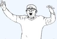 arm clothes ear glasses hand open_mouth soyjak stubble variant:unknown // 658x450 // 10.8KB