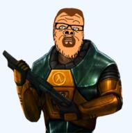 armor closed_mouth half-life holding_gun looking_at_you moustache shotgun variant:a24_slowburn_soyjak video_game // 317x320 // 113.2KB
