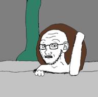 arm drawn_background ear glasses hand manhole open_mouth scared soyjak stubble subvariant:soyak_(concerned) variant:soyak // 1708x1701 // 77.3KB