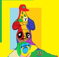 baby cap clothes colorful deformed drawn_background frog hat mushroom mustache pacifier pepe shroomjak sneed soyjak subvariant:jacobson variant:a24_slowburn_soyjak // 489x478 // 37.9KB