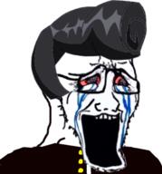 anime bloodshot_eyes clothes crying delinquent distorted glasses hair open_mouth sad soyjak stretched_mouth stubble variant:soyak // 596x639 // 266.0KB