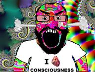 angry arm beard clothes consciousness fume glasses heart i_love open_mouth red soyjak subvariant:science_lover tshirt variant:markiplier_soyjak // 1019x771 // 928.4KB