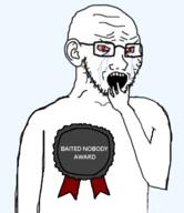 arm award bait baited_nobody_award bloodshot_eyes crying ear frown glasses hand_on_chin open_mouth ribbon stubble text torso variant:soyak // 520x600 // 111.8KB