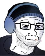 5_o_clock_shadow beanie cigarette closed_mouth clothes doomer glasses headphones hoodie sad soyjak stubble tired variant:soyak // 644x800 // 385.7KB