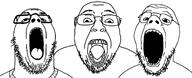 3soyjaks bald gape glasses guinness_trio open_mouth stubble teeth template tongue variant:bernd variant:isaac variant:phillip // 2712x1096 // 129.1KB