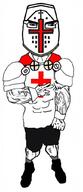 arm armor aryan black_pants christian_cross christianity chud clothes cross crusade crusader glasses great_helm hair hand muscles muscular_male shoe soyjak subvariant:unbotheredchud variant:chudjak // 442x1024 // 140.2KB