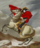 alps angry belt blue_eyes boots brown_eyes classical_art_parody clothes embedded eyebrows eyes france gold grey_eyes hat horse horseback_riding liberalism lips mountain namefags napoleon pointing red saddle scarf shadow sky smile snow sword teeth uniform variant:chudjak variant:feraljak yellow_teeth // 3972x4695 // 24.8MB