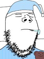closed_eyes clothes drawn_background drool hat nightcap pillow sleeping soyjak stubble teddy_bear toy variant:gapejak // 600x800 // 68.3KB