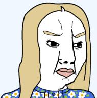 angry closed_mouth clothes eyelashes female long_hair soyjak subvariant:female_chudjak trad_wife transparent variant:chudjak yellow_hair // 717x724 // 20.0KB