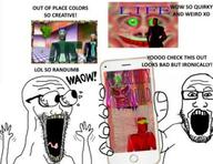 2soyjaks arm cruelty_squad eyes_popping glasses hand hands_up holding_object holding_phone iphone open_mouth phone soyjak stubble subvariant:phoneplier subvariant:phoneplier_vertical subvariant:waow variant:markiplier_soyjak variant:soyak video_game waow yellow_teeth // 449x347 // 223.9KB