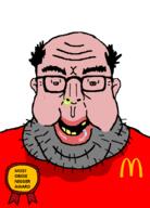 amerimutt angry award beard brown_eyes brown_skin glasses half_open_mouth mcdonalds mutt shitskin subvariant:amerimutt sweating united_states variant:impish_soyak_ears variant:markiplier_soyjak // 736x1022 // 32.0KB