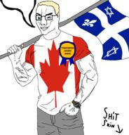 1488 arrow award blue_eyes buff closed_mouth clothes eyes_like_the_o-o-cean flag flag:canada flag:quebec glasses grey_skin hair hand_in_pocket holding_flag holding_object holding_sword israel jewish_star quebec smile smug soyjak speech_bubble subvariant:muscular_chud2 sword tshirt unbothered variant:chudjak vein watch white_skin yellow_hair // 1834x1913 // 443.3KB