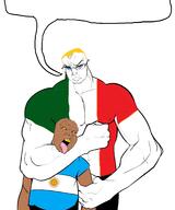 argentina blue_eyes brown_skin choke_hold flag flag:argentina flag:italy headlock italy speech_bubble speech_bubble_empty strangling yellow_hair // 1761x2112 // 481.3KB