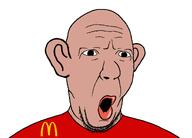 amerimutt angry bald beard big_ears brown_skin clothes double_chin ear lips mcdonalds mutt mutt_lips no_eyebrows open_mouth red_lips red_shirt soyjak stubble surprised tan_skin tshirt variant:slatejak // 1250x900 // 108.7KB