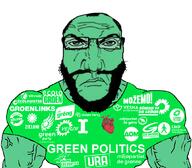 angry beard closed_mouth glasses green_politics green_shirt green_skin merge punisher_face subvariant:muscular_chud subvariant:science_lover variant:chudjak variant:markiplier_soyjak // 1059x929 // 327.8KB