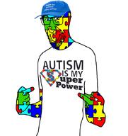 autism clothes hat please_be_paitent_i_have_autism pointing puzzle_piece smile stubble superman tshirt variant:anthony // 800x850 // 177.0KB