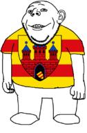 arm closed_mouth clothes flag flag:oldenburg full_body glasses grin hand holy_roman_empire looking_at_you smile soyjak stubble subvariant:gapealien variant:gapejak // 544x832 // 84.9KB