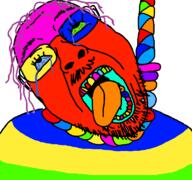 bloodshot_eyes colorful crying glasses hair hanging mustache open_mouth rope soyjak stubble suicide tongue variant:bernd // 768x719 // 33.7KB