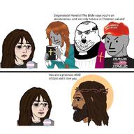 beard bible brown_hair brown_skin christianity cross glasses hair holding_object jesus maga make_america_great_again meta:awful_"soy" nas:npc nas:wojak npc obese tranny transgender_flag twinkjak variant:soyak variant:unknown wojak // 640x640 // 70.2KB beard bible brown_hair brown_skin christianity cross glasses hair holding_object jesus maga make_america_great_again meta:awful_"soy" nas:npc nas:wojak npc obese tranny transgender_flag twinkjak variant:soyak variant:unknown wojak // 640x640 // 70.2KB