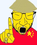 china eunice finger flag glasses open_mouth pointing straw_hat stubble variant:actuallyjak yellow_skin // 600x735 // 173.6KB