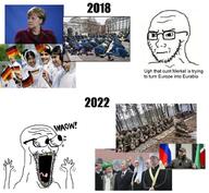 2018 2022 2soyjaks angela_merkel chechnya closed_mouth concerned excited germany glasses hand hands_up islam open_mouth russia soyjak stubble subvariant:soyak_(irritated) subvariant:waow text tongue variant:soyak vladimir_putin waow // 1024x946 // 163.9KB
