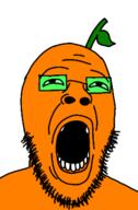 bald balding food froot froot_(user) fruit glasses green_eyes leaf lips meltdown open_mouth orange_skin stubble teeth variant:wailjak // 241x366 // 36.8KB