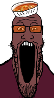 beefsoup_(user) bowl meta:namefags open_mouth orange_glasses soup subvariant:longplier teeth variant:markiplier_soyjak // 495x900 // 50.4KB