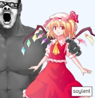 anime blacked buff flandre_scarlet glasses open_mouth redraw soy soyed soyjak soylent stubble touhou variant:a24_slowburn_soyjak video_game // 1484x1529 // 1.6MB