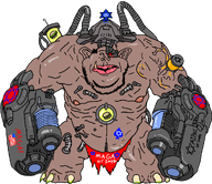 burgers cyborg doom fat golem jewish_star jews maga mechanic oil orange plasma_gun red_lips spade subvariant:impish_amerimutt subvariant:impish_amerimutt_front terminator variant:amerimutt variant:impish_soyak_ears // 1000x864 // 514.6KB