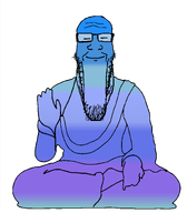 arm blue_skin body calm closed_eyes closed_mouth clothes foot full_body glasses hand happy leg looking_at_you meta:not_oc monk nose sitting smile stretched_chin stretched_mouth stubble subvariant:longplier transparent_background variant:markiplier_soyjak // 1420x1620 // 69.3KB