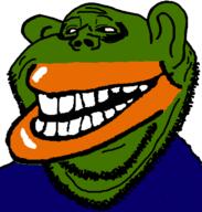 amerimutt clothes ear eyebags frog green_skin open_mouth pepe smile soyjak stubble subvariant:impish_amerimutt trollface variant:impish_soyak_ears // 598x628 // 25.7KB