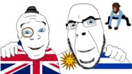 argentina black_skin blood bloodshot_eyes clothes friendship hat monocle no_more_brother_wars seething subvariant:feralrage united_kingdom uruguay variant:cobson variant:feraljak yellow_teeth // 1920x1080 // 461.1KB