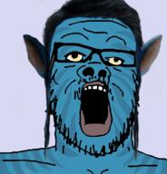 avatar avatr blue blue_skin ear glasses hair mustache open_mouth soyjak stubble tv_(4chan) variant:a24_slowburn_soyjak // 1280x1336 // 754.0KB