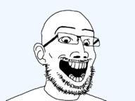 crazed ear glasses happy mustache open_mouth soyjak stubble template transparent_background variant:lemmuel // 800x600 // 30.0KB