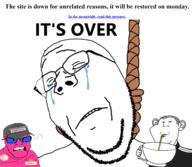 3soyjaks angry closed_mouth clothes crying cup doll_(user) drinking_straw ear fume glasses hair hand holding_object its_over merge pink_skin soyjak stubble subvariant:wholesome_soyjak text track_suit variant:gapejak variant:impish_soyak_ears variant:kuzjak website // 1955x1697 // 811.2KB