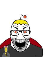 antenna arm badge clothes glasses hair mirrored nate nate_higgers natejak open_mouth orange_eyes reddit sharty snoo soyjak soyjak_party stubble symmetrical symmetry teeth template text tshirt variant:el_perro_rabioso white_background yellow_hair // 427x530 // 8.0KB