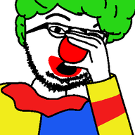 clothes clown clown_nose glasses green_hair hand honk makeup open_mouth red_nose striped_clothing stubble sweater variant:nulljak // 350x537 // 10.8KB