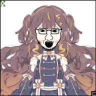 anime anya_melfissa brown_hair clothes female glasses hair hololive open_mouth soyjak stubble subvariant:soyak_front variant:soyak vtuber // 629x629 // 487.6KB