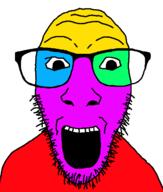 glasses open_mouth soyjak stubble trend:colorjak variant:dylanjak // 552x650 // 28.0KB