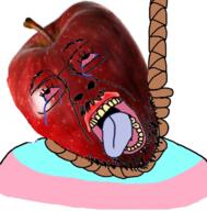 apple bloodshot_eyes crying food fruit mustache open_mouth rope series:fruiterz! soyjak suicide tongue tranny variant:bernd // 768x779 // 559.2KB